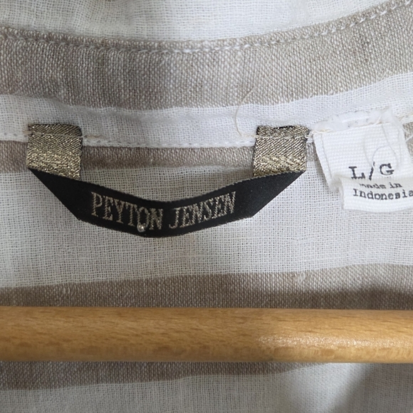 Peyton Jensen | Beige & White Striped Button Front Cuffed Short Sleeve Shirt - Picture 4 of 5